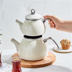ست کتری و قوری لعابی کاراجا مدل کریستال رنگ کرم
