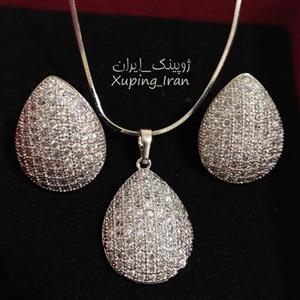 نیم ست ژوپینگ طرح جواهر سفید پرنگین بدون زنجیر Xuping درخشان نیمست مجلسی شیک