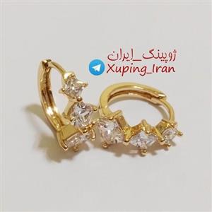 گوشواره ژوپینگ حلقه ای نگین دار طلایی ظریف Xuping طرح طلا شیک مجلسی