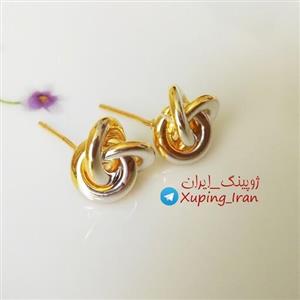 گوشواره ژوپینگ گره طلایی نقره ای ظریف Xuping طرح طلا دو رنگ بافت شیک