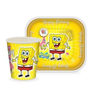 بشقاب و لیوان 12 تایی تم تولد باب اسفنجی