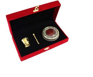 پک و جعبه کادوئی زعفران - مخمل خاتم 5گرم وهاون گلدانی