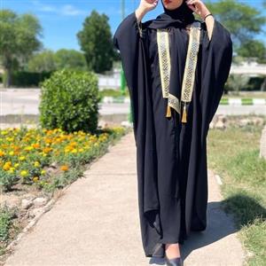 عبا خلیجی کرپ حریر ژرژت  نوار دوزی و تزیین شده بسیار زیبا و جذاب جنس حریر لخت و لطیف ریزش دار به همراه شال