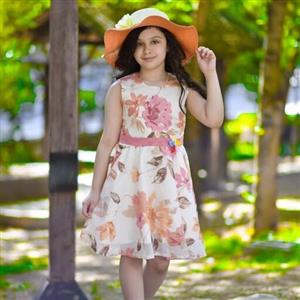 سارافون حریر دخترانه استردار. پشت زیپ دار. کمربند دار
