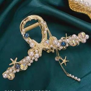 کلیپس دریایی آویزدار فوق العاده شیک و زیباومجلسی کارشده با نگین و مروارید