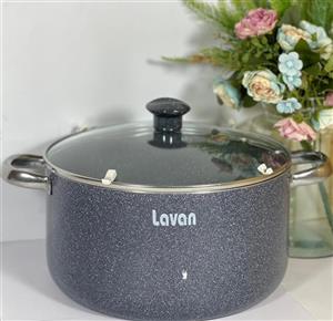 قابلمه سایز 26 تیتان طوسی بی لبه درب شیشه ای لاوان