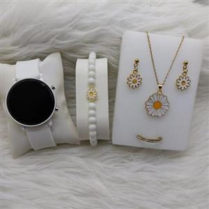 ساعت زنانه ست دستبند و گردنبند و گوشواره و حلقه ست زنانه مدل بابونه