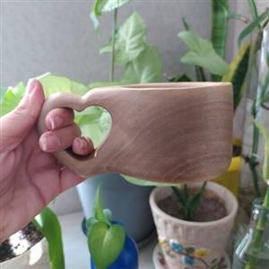 کوکسا لیوان چوبی گردو دسته قلبی رنگ روشن