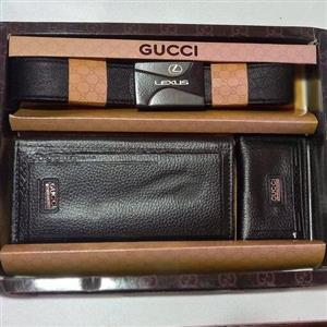 ست هدیه کیف و کمربند مردانه گوچی 3 تکه هارد باکس