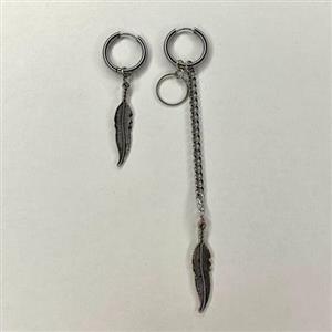 گوشواره حلقه ای استیل آویز پر و حلقه دستساز (جفت)