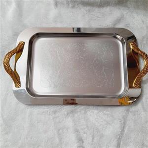 سینی استیل دسته طلایی dmt