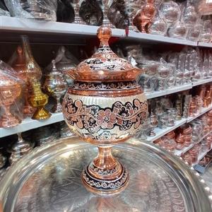 آجیل خوری نقره کوب مسی لب چین نانودرجه یک(برندبیات مرادی زنجان)پایه دار 