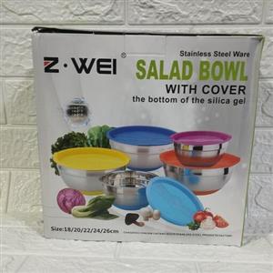 کاسه 5 تکه استیل در رنگی برند Z . WEI  SALAD BOWL