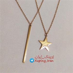 گردنبند ژوپینگ دولاین استیل ستاره میله رزگلد مسی دو زنجیر طرح طلا