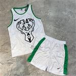 ست رکابی و شلوارک بسکتبالی جنس فلامنت تنفسی تیم میلواکی رنگ سفید لباس بدنسازی کاراکو