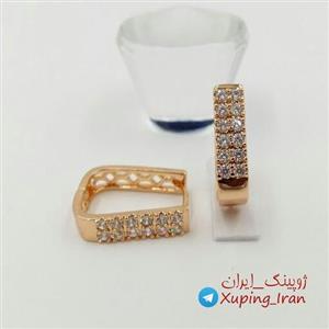 گوشواره ژوپینگ حلقه ای نگین دار طلایی مربعی Xuping مربع طرح طلا