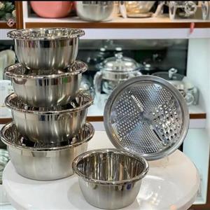 سرویس لگن 6 پارچه استیل رنده دار نگیر مارک HTH
