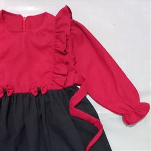 پیراهن دخترانه جنس میکرو یک کار دورنگ قرمز مشکی مناسب نوزادی تا 13سال