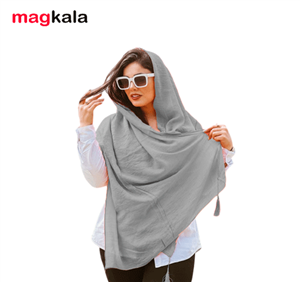 شال نخی منگوله دار رنگ طوسی کم رنگ | شال تک رنگ