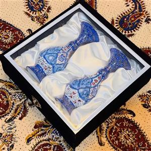 جفت گلدان 16 میناکاری با جعبه ی مخمل 