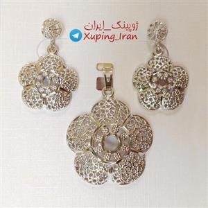 نیم ست ژوپینگ گل درشت طرح طلا سفید Xuping نیمست بدون زنجیر نقره ای