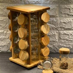 جا ادویه چوبی 16 تایی مدل ایستاده گردان مربع