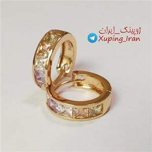 گوشواره ژوپینگ حلقه ای نگین دار  رنگی طلایی Xuping طرح طلا  مولتی کالر رنگارنگ شاد چند رنگ شیک مجلسی
