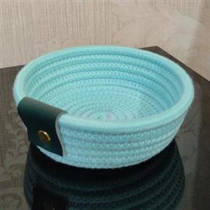 کاسه یا سبد قیطان دوزی سایز 1 رنگ آبی فیروزه ای