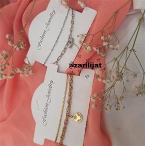 دستبند دو لاین استیل و رنگ ثابت ونیزی و زنجیر موجود در دو رنگ نقره ای و طلایی ارسال رایگان گالری زریلیجات