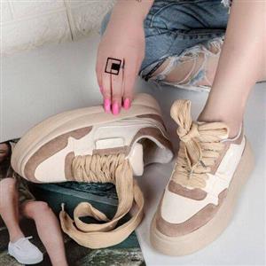 کتونی برشکا با زیره اصلی لژ بلند در رنگ کرم قهوه ای