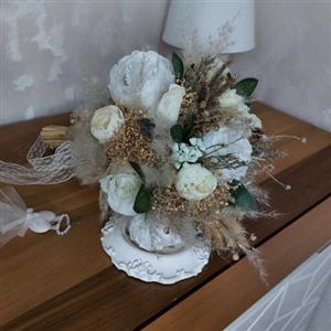 دسته گل مصنوعی عروس دستهگل نامزدی عقد فرمالیته عروسی گل سفید و سبز شیک