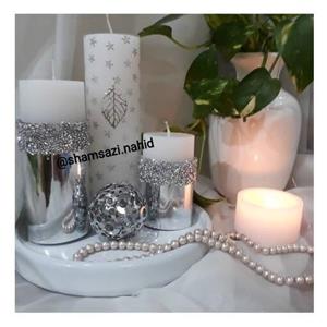 شمع استوانه ای نقره ای سه عددی