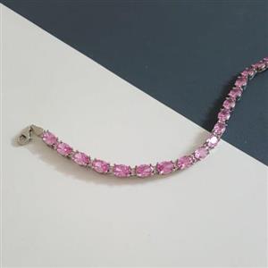 دستبند نقره عیار 925 - با روکش اب رادیوم - نگین صورتی رنگ  - کد 4 - W 16.1 