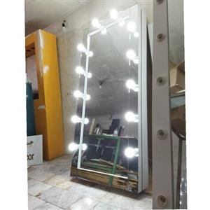آیینه قدی مدل تمام آئینه ابعاد 180 در 70 با 12 سرپیچ و لامپ قاب سفید آیینه سوپر کلییر  سرپیچ نسوز ارسال رایگان