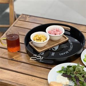 سینی گرد شیشه ای مدل دسته دار رایکا