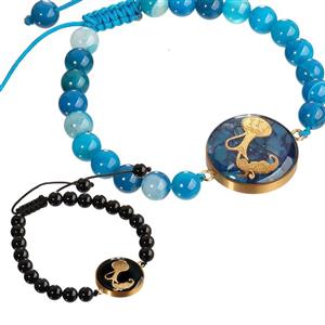 دستبند ورق طلا ماه بهمن(سنگ عقیق آبی و اونیکس)
