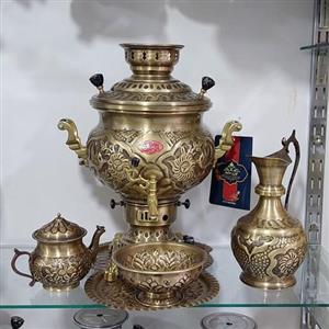 سماور 8لیتری مهسان گازی قلم زنی گل و مرغ آنتیک نانو خورده رنگ ثابت