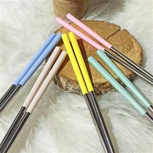 چاپستیک استیل ضد زنگ دسته پلاستیکی رنگی مقاوم چوب غذاخوری کره ای 