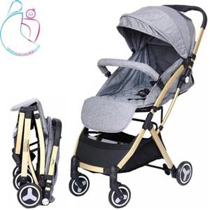 کالسکه مسافرتی ریچ کیدز Rich Kids فریم طلایی رنگ طوسی مامز نینی