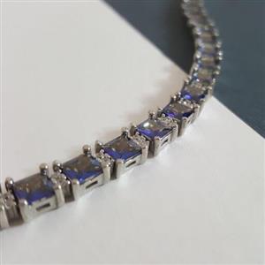 دستبند نقره عیار 925 - با روکش اب رادیوم - نگین ابی رنگ - کد 8 - W 16.5 