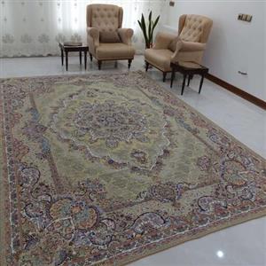 روفرشی 9 متری- مخمل زرکدار- وکیل بافت(زرین) یزد- طرح نیلوفر- کد 005- رنگ نخودی