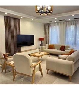 مبل راحتی کاپر هفت نفره یکی ازتکی ها پارچه ای ودیگری دسته دارچوبی پولکا ارسال باربری وپس کرایه