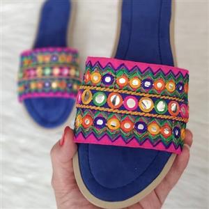صندل  پاشنه تخت سوییت آبی کاربنی