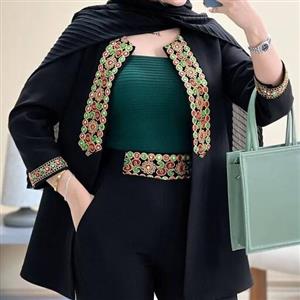 کت و شلوار سنتی زنانه مدل طاها جنس مکانیک پرشیا تک رنگ مشکی سایزهای 1و2و3