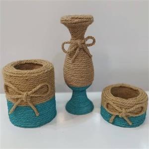 جاقلمی جا جواهری گلدان تزیینی رنگ آبی فیروزه ای  کنفی