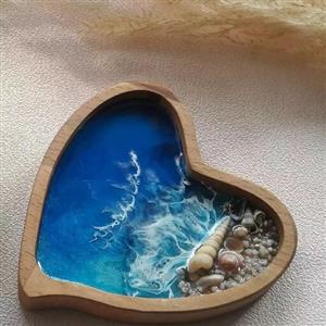 ظروف  چوب راش نقاشی شده با رزین طرح دریا مناسب پذیرایی