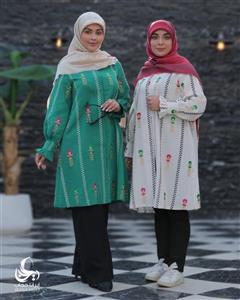 مانتو روژان خامه دوزی صورتی و سبز