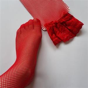 جوراب لانه زنبوری لبه گیپوری بالای زانو رنگ قرمز و سفید سفید