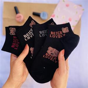 جوراب زنانه ساق کوتاه خرسی رنگ مشکی