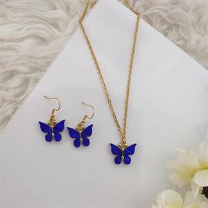 گردنبند و گوشواره پروانه ای آبی